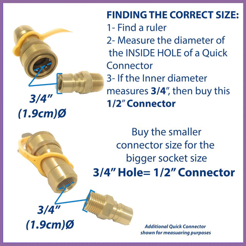 Quick Connect Brass Gas Fitting For Propane And Natural Gas, One Half Inch Male NPT To One Half Inch Male NPT Quick Disconnect diagram.