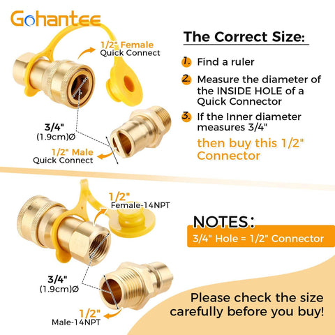 Diagram of One Half Inch Brass Gas Quick Connect Kit with Male Insert Plug for easy hose hookup, secure disconnect displayed.