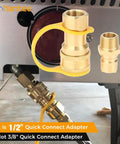 One Half Inch Brass Gas Quick Connect Kit With Male Insert Plug, installed on appliance for natural gas or propane hookup