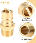 One Half Inch Brass Gas Quick Connect Kit With Male Insert Plug, Natural Gas And Propane Quick Connect Adapter, front view