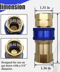 Three Quarter Inch Quick Disconnect Gas Fitting With Automatic Thermal Shutoff For Gas Appliances, A75 Two-Piece Connector with dimensions