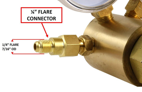 1/4" flare connector on nitrogen and inert gas high pressure regulator with 0-1400 PSI output, beefy brass body, CGA 580 connection.