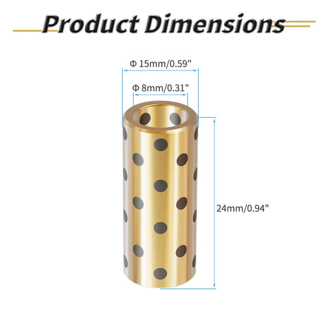 Two Pack Brass Graphite Wrapped Oilless Bushings With Self Lubricating Graphite Bearing For Rotating Machinery And Transmission Equipment Plain Bearing For 8mm Shaft 15mm Outer Diameter 24mm Length