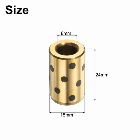 4 Pieces Sleeve Bearings 8mm Bore 15mm OD 24mm Height Wrapped Graphite Impregnated Cast Brass Oilless Bushings