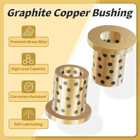2 Pieces Flanged Sleeve Bearings Brass Graphite Wrapped Oilless Self Lubricating Bushings for rotating machinery, cylindrical view