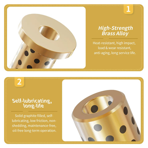 2 Pieces Flanged Sleeve Bearings Brass Graphite Wrapped Oilless Self Lubricating Bushings for Rotating or Transmission Machinery