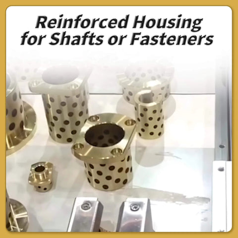 Reinforced brass graphite flanged sleeve bearings for shafts and fasteners, multiple sizes displayed on a table.