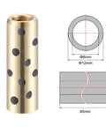 8mm Bore Sleeve Bearings 12mm Outer Diameter 40mm Length Brass Graphite Oilless Bushings 2 Pieces Self Lubricating Bearings Diagram