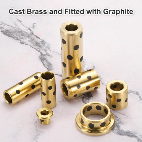 4 Pack Sleeve Bearings 8mm Bore 11mm OD 30mm Length Brass Graphite Oilless Self Lubricating Bushings displayed on marble surface