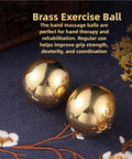 2 Pcs Brass Balls,Hand Therapy Balls on floral fabric with text description, golden solid metal balls for exercise, meditation, stress relief
