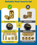 Comparison of brass heat set threaded inserts showing premium secure kit vs inferior loose inserts.