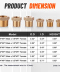 Brass Hex Bushing Fittings Kit 18 Piece Set Pro Grade For Plumbing And DIY Projects With Six Sizes Product Dimensions Chart