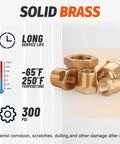Solid brass fittings from Brass Hex Bushing Fittings Kit 18 Piece Set Pro Grade for plumbing, temperature resistance details shown
