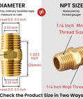 Brass Hex Nipple 1/4 Inch NPT x 1/4 Inch NPT Male Pipe Adapter Set for Connecting NPT Female Pipes, 1/2 Inch OD to 1/2 Inch OD