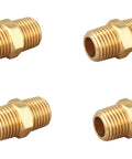 Brass Hex Nipple 1/4 Inch NPT x 1/4 Inch NPT Male Pipe Adapter Set for Connecting NPT Female Pipes, 1/2 Inch OD, Four Piece Brass Fittings