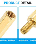 Close-up of 10 Pcs Brass Hex Spacer Screws M2.5 X 25mm And 6mm Brass Hex Standoffs showing threading and smooth surface