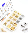 M2 Brass Hex Standoff Kit 390 Piece Assortment for PCB and Computer Projects in plastic storage box with spacers, screws, and nuts.