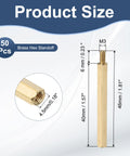 Brass Hex Standoff Spacer Pack For Quadcopters And PCBs M3 Thread 6mm Male To 40mm Female Total 46mm Length 50 Pieces diagram