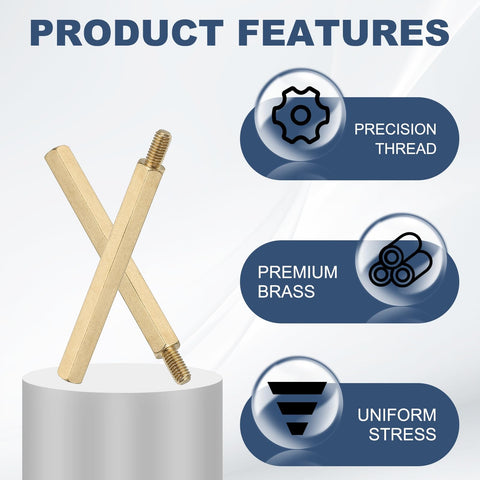 Brass Hex Standoff Spacer Pack For Quadcopters And PCBs M3 Thread 6mm Male To 40mm Female Total 46mm Length 50 Pieces hardware image.