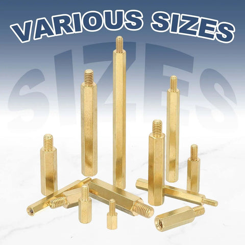 Brass Hex Standoff Set M2.5 Threaded Spacers For PCB Drone Quad Copter And Computer Build 25 Pcs Gold Finish in various sizes.
