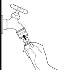 Diagram showing hand attaching Heavy Duty Brass Hose Quick Connect Set With Male Adapter And Female Connector For Quick No Twist Attachments