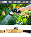 Solid Brass Garden Hose Quick Connect Set Three Quarter Inch GHT No Leak Fittings with sprayer and connectors in use