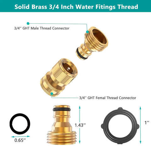 Solid Brass Garden Hose Quick Connectors Three Quarter Inch Thread Fittings No Leak Water Hose Male And Female Easy Connect Six Pack For Sprayers Nozzles Faucets And Irrigation Accessories diagram with measurements