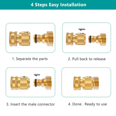Installation steps for solid brass garden hose quick connectors three quarter inch thread fittings no leak water hose