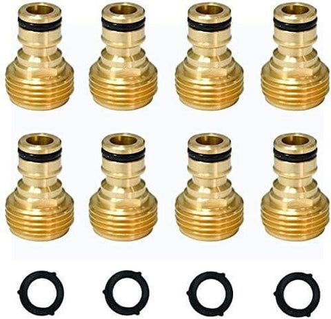 All Brass Garden Hose Quick Connect Fittings Three Quarter Inch GHT Easy Connect Male Only Eight Pack Durable Leak Free Hose Connector Set