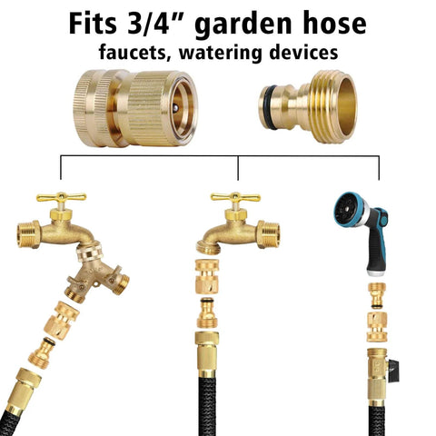 Brass Garden Hose Quick Connect Set 3/4 Inch GHT Thread No Leak Quick Connector Fittings Male And Female Adapters Heavy Duty Rustproof Easy On And Off 2 Pack
