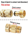 Garden Hose Quick Connect Fittings Set 3/4 Inch GHT Solid Brass Connectors With 2 Female Couplers And 2 Male Nipples Plus 4 Washers Easy Snap On System For Standard Hoses No Tools Needed