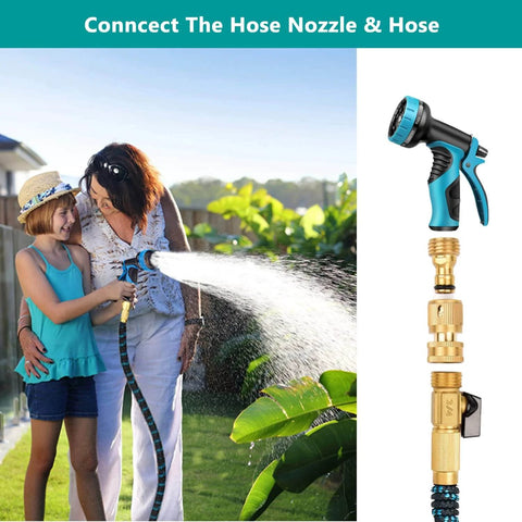 Outdoor scene with a garden hose connected using Solid Brass Garden Hose Quick Connectors Three Quarter Inch Thread Fittings