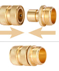 Brass Garden Hose Quick Connect Set Three Quarter Inch Male And Female Connectors Heavy Duty Fittings For Hoses Faucets And Pressure Washers Easy Hookup Fits All Standard Hoses Includes Two Pairs, showing connectors close-up
