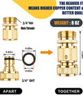 Durable Brass Garden Hose Quick Connect Fittings 3/4 GHT Quick Coupler showing male thread and assembly dimensions