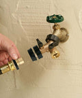 Heavy Duty Brass Hose Quick Connect Set With Male Adapter And Female Connector For Quick No Twist Attachments Weatherproof Garden Hose Fittings Save Time Switching Hose End Accessories In The Yard, connected to faucet