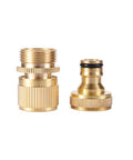 Heavy Duty Brass Garden Hose Quick Connector Set Three Quarters Inch GHT Easy Connect Fittings shown with male and female parts