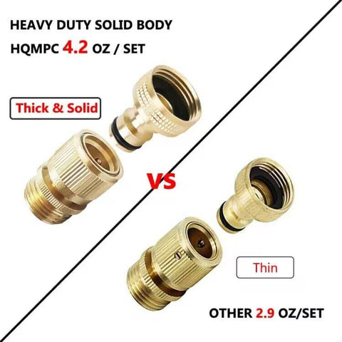 Comparison of heavy duty thick solid and thin Solid Brass Garden Hose Quick Connect Set With 3/4 Inch GHT fittings