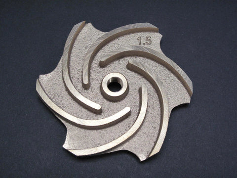 Martin Val-Pak Products Impeller Bronze 1-1-2 HP V40-456 showing a 1.5 HP bronze impeller with spiral design on a dark background