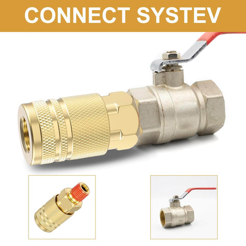 12 Piece 1/4 Inch Brass Male Industrial Coupler Kit For Air Hoses And Compressors, NPT Quick Connect Adapters, shown in components.