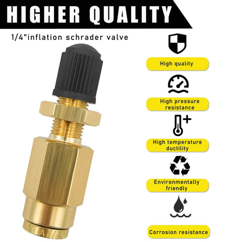 2 Pack Brass Inflation Valves With Push To Connect For 1/4 Inch OD Air Line Tubing, Built Tough, Leak Proof, Heavy Duty Air Suspension Valve Kit For Trailer, Tractor And Car Accessories