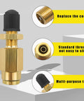 2 Pack Brass Inflation Valves With Push To Connect For 1/4 Inch OD Air Line Tubing, showing valve details and features
