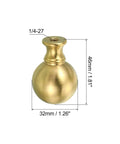 Brass Lamp Finial Ball Cap Knob With 1/4-27 Thread for Harp Top, shown with dimensions in brass finish for table and floor lamps.