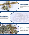 Antique Brass Lamp Repair Hardware Kit 60 Piece Set Pipe Nipples Lock Nuts Washers For Lamp Assembly DIY Home Projects with parts displayed