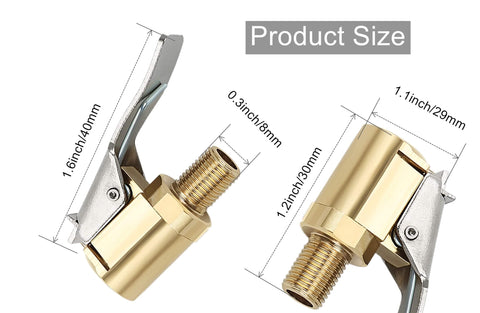 Brass Locking Tire Air Chuck With Clip Adapter No Leakage High Efficiency For Vehicle Inflator And Compressor Pump, sizes shown