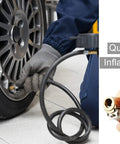 Brass Locking Tire Air Chuck With Clip Adapter No Leakage Nozzle for Vehicle Inflator in use on car tire.