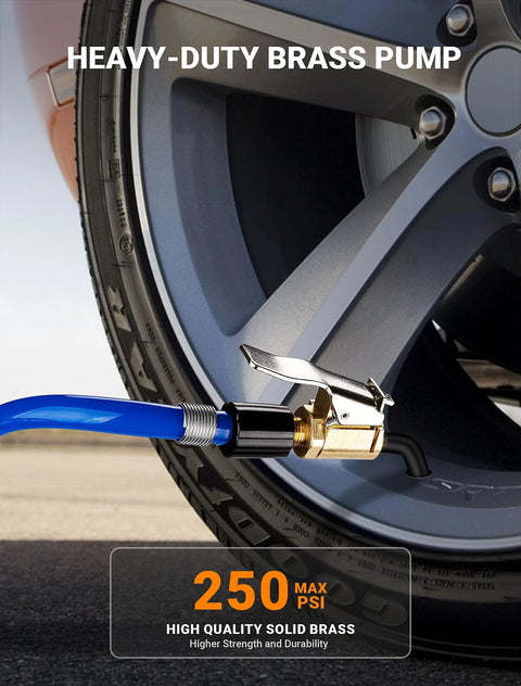 Brass Locking Tire Air Chuck Set For Twist On To Lock On Conversion attached to car tire for hands-free inflation
