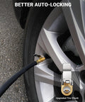 Brass Locking Tire Air Chuck Set For Twist On To Lock On Conversion attached to car tire, leakage-free hose adapter in use