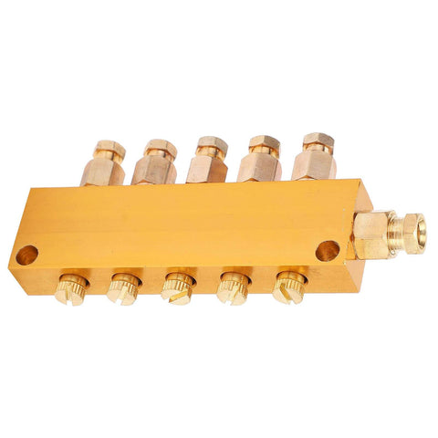 Oil Distributor Adjustable Brass Lubrication System Piston Separator Valve for CNC Machining Centers, five outlet view