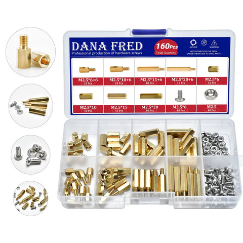 M2.5 Hex Standoff Nuts Screws Kit 160 Piece Assortment For PCB And Motherboard Brass M2.5 X6 10 15 20 Standoffs Copper