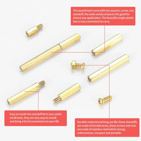330 Pcs Brass M2 Hex Spacer Standoffs Kit With Screws Nuts Assortment for PCB Circuit Board and Motherboard Installations on display
